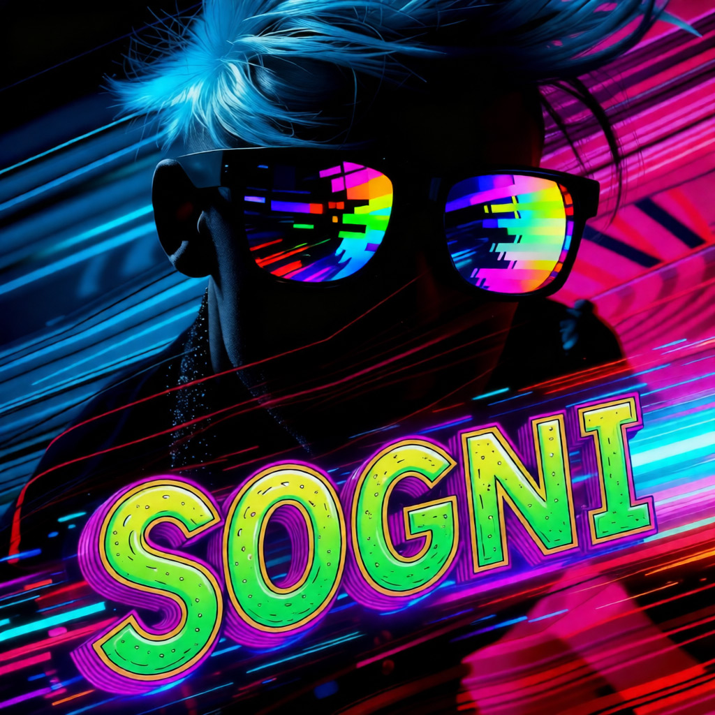 Qwen Image Edit 2511 example — adding a colored icon reflection in sunglasses and speed-themed bottom text